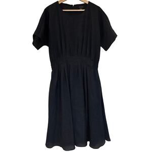 Club Monaco Dress sz 12 Navy pleated Smocked Waist Short Sleeve Dress